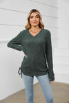 Drawstring Ribbed Long Sleeve T-Shirt Black Forest Women's T-Shirts - Tophatter Daily Deals