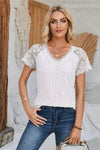 Eyelet V-Neck Lace Short Sleeve T-Shirt Women's T-Shirts - Tophatter Daily Deals