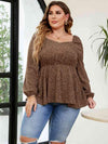 Plus Size Leopard Square Neck Long Sleeve Blouse Blouses - Tophatter Daily Deals