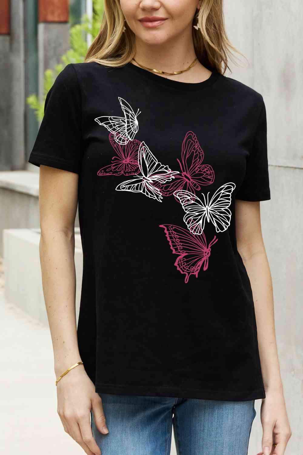 Simply Love Simply Love Full Size Butterfly Graphic Cotton Tee Women's T-Shirts - Tophatter Daily Deals