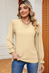 Eyelet V-Neck Flounce Sleeve T-Shirt Pastel Yellow Women's T-Shirts - Tophatter Daily Deals