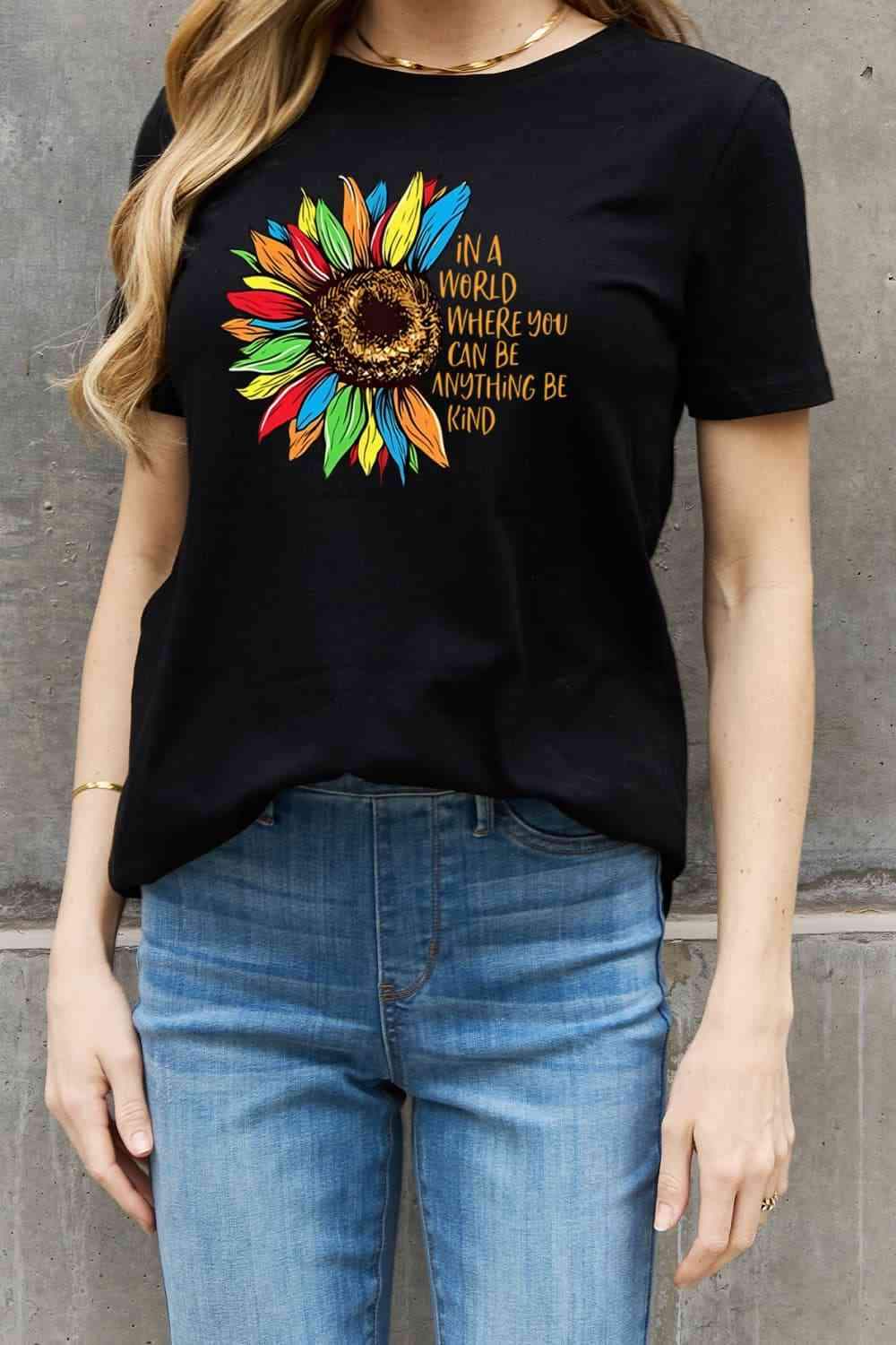 Simply Love Full Size Flower Slogan Graphic Cotton Tee Women's T-Shirts - Tophatter Daily Deals