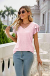 Eyelet Layered Flutter Sleeve V-Neck Top Blouses - Tophatter Daily Deals