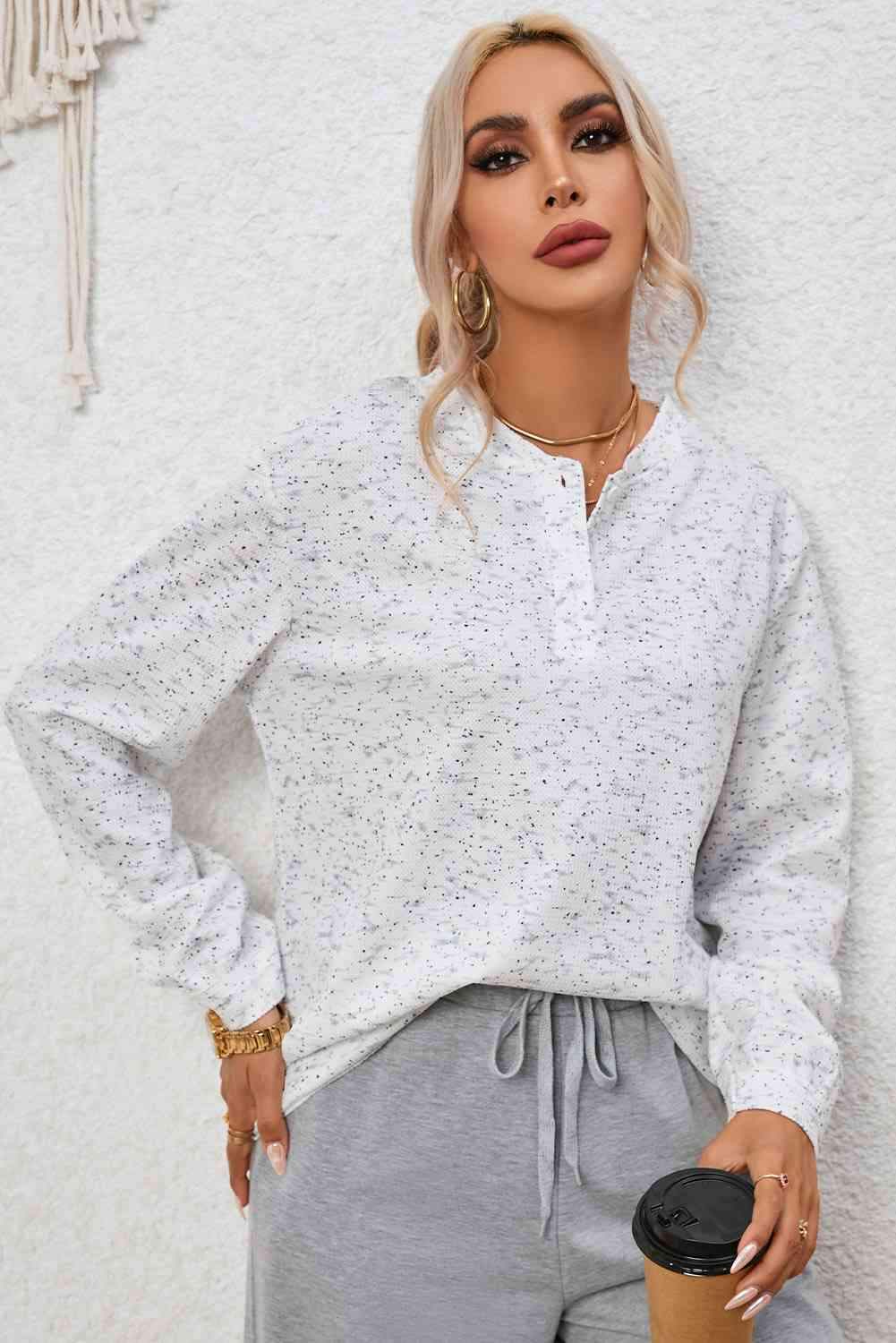 Buttoned Long Sleeve Top Blouses - Tophatter Daily Deals