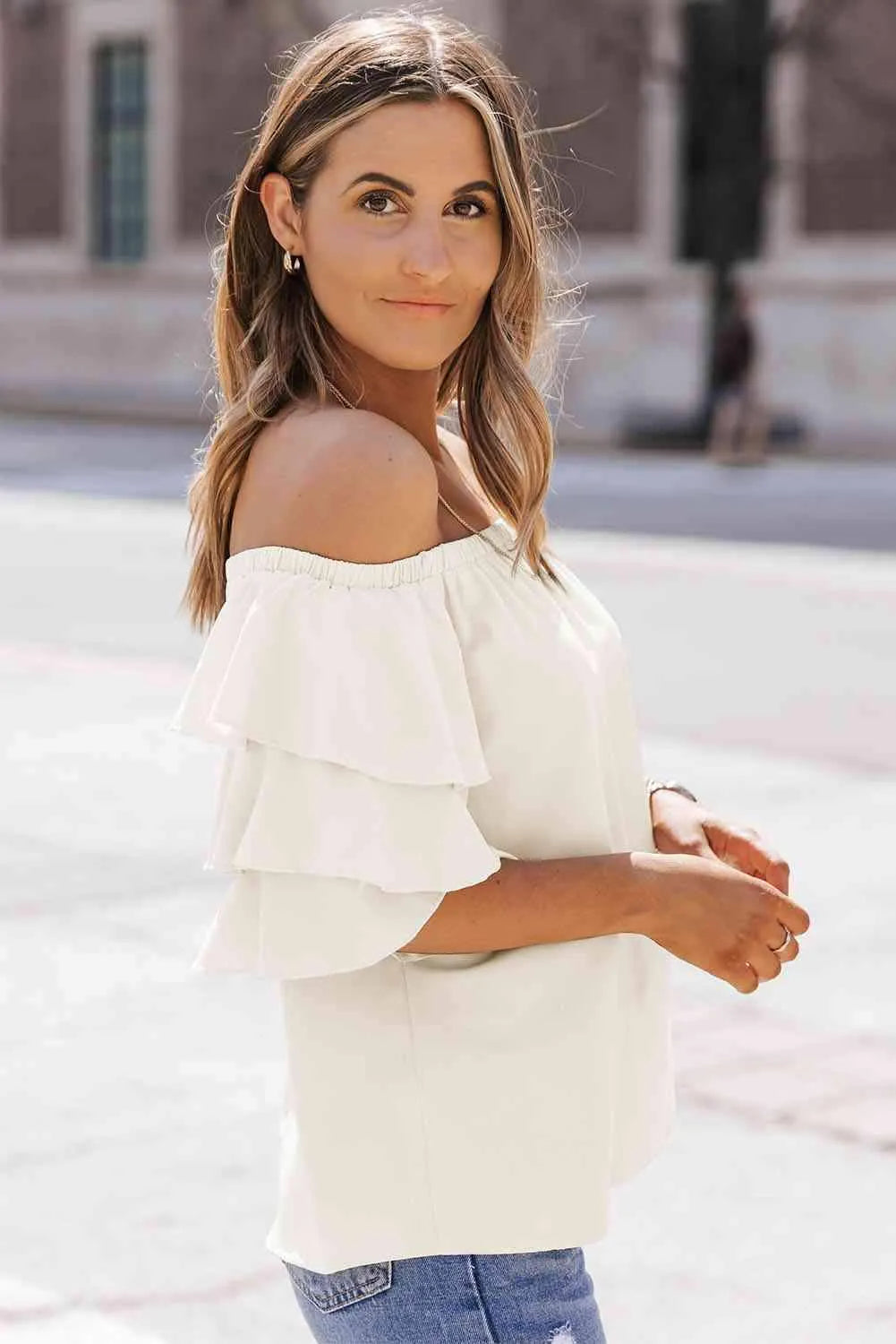 Off-Shoulder Layered Sleeve Blouse Blouses - Tophatter Daily Deals