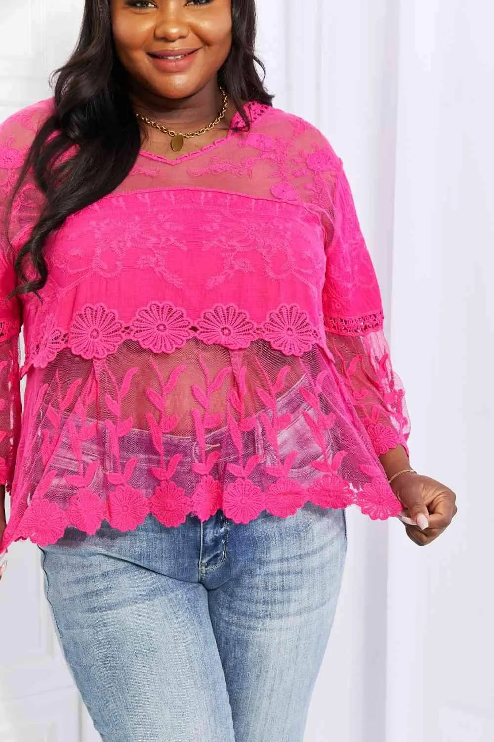 Davi & Dani Full Size Lace Oasis Top Blouses - Tophatter Daily Deals