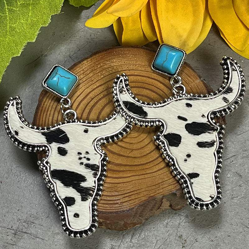 Bull Shape Turquoise Dangle Earrings Style A One Size Earrings - Tophatter Daily Deals