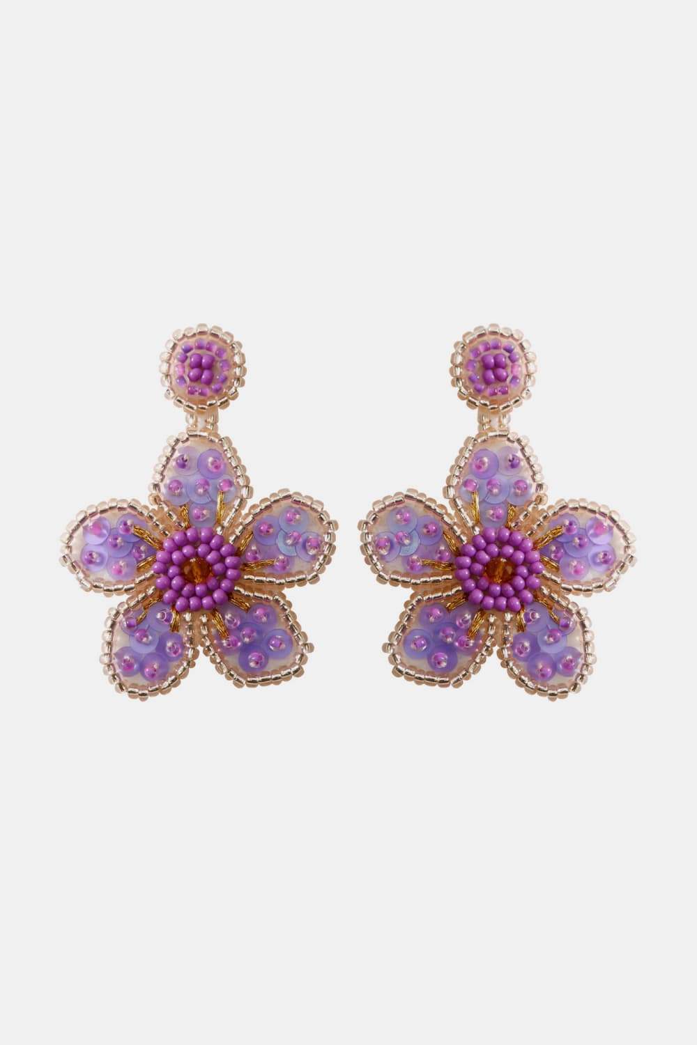 Flower Shape Beaded Dangle Earrings Purple One Size Earrings - Tophatter Daily Deals