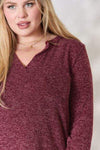 Heimish Full Size Notched Long Sleeve Top Blouses - Tophatter Daily Deals