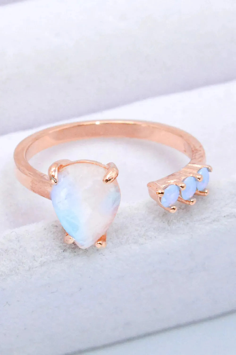 18K Rose Gold-Plated Moonstone Open Ring Rose Gold One Size Moonstone - Tophatter Daily Deals