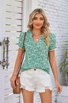 Floral Notched Neck Blouse Blouses - Tophatter Daily Deals