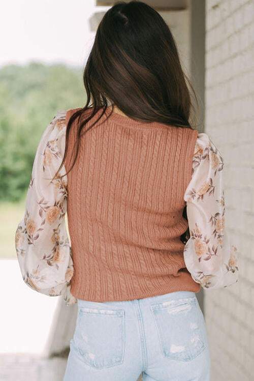 Ribbed Floral Lantern Sleeve Blouse Blouses - Tophatter Daily Deals