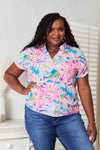 Double Take Floral Notched Neck Short Sleeve Top Multicolor Blouses - Tophatter Daily Deals