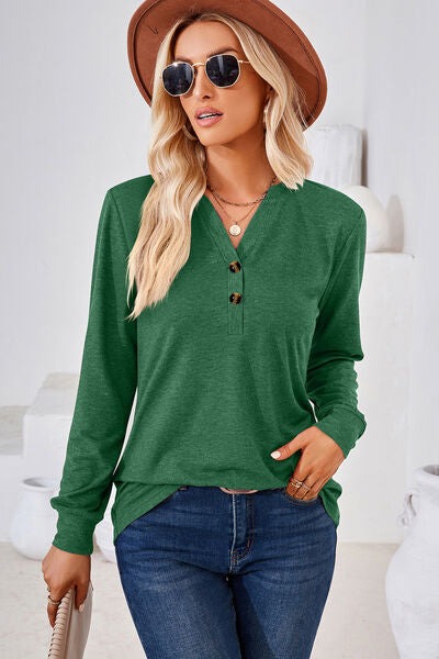 Notched Long Sleeve T-Shirt Women's T-Shirts - Tophatter Daily Deals