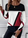 Contrast Round Neck Long Sleeve T-Shirt Brick Red Women's T-Shirts - Tophatter Daily Deals