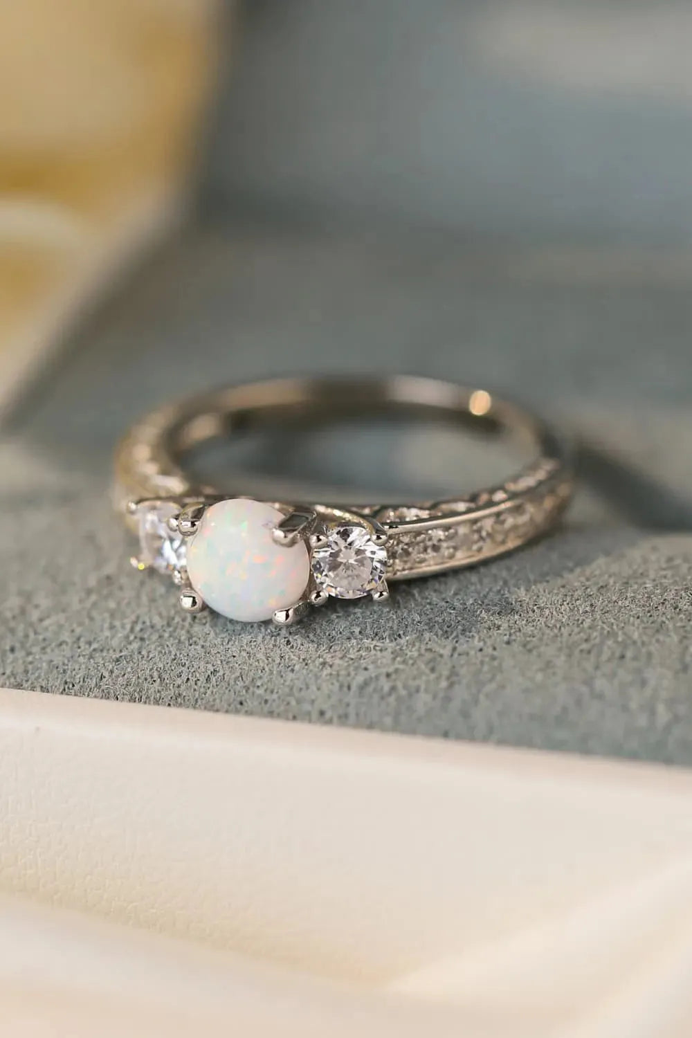Opal 925 Sterling Silver Platinum-Plated Ring Opal - Tophatter Daily Deals