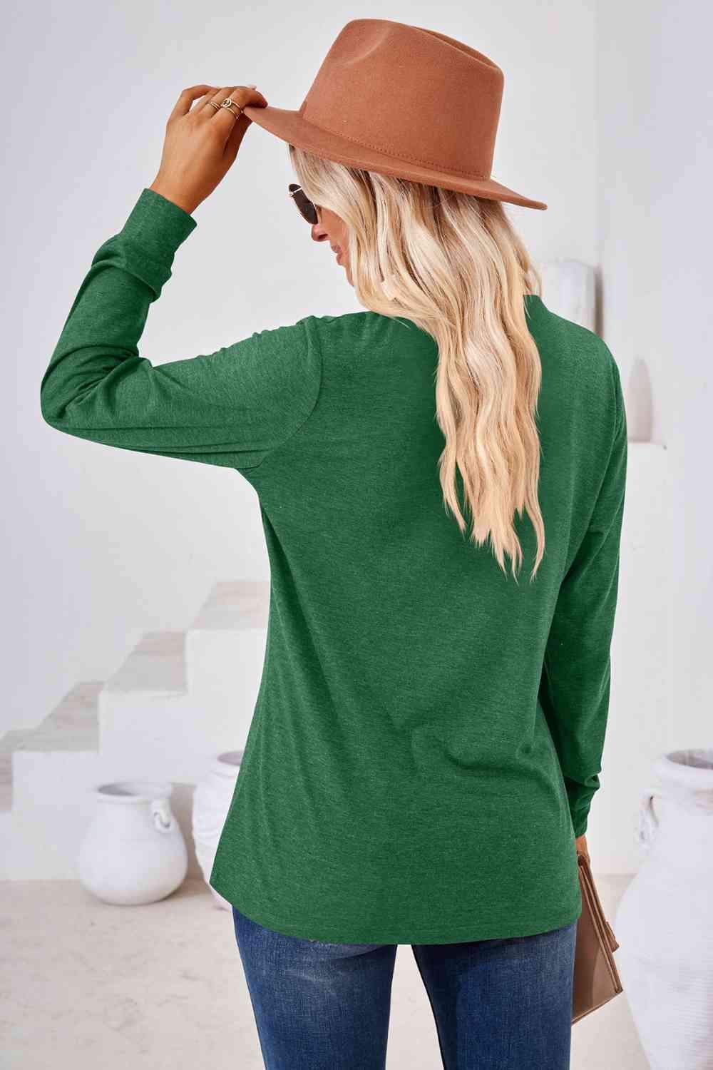 V-Neck Buttoned Long Sleeve Blouse Blouses - Tophatter Daily Deals