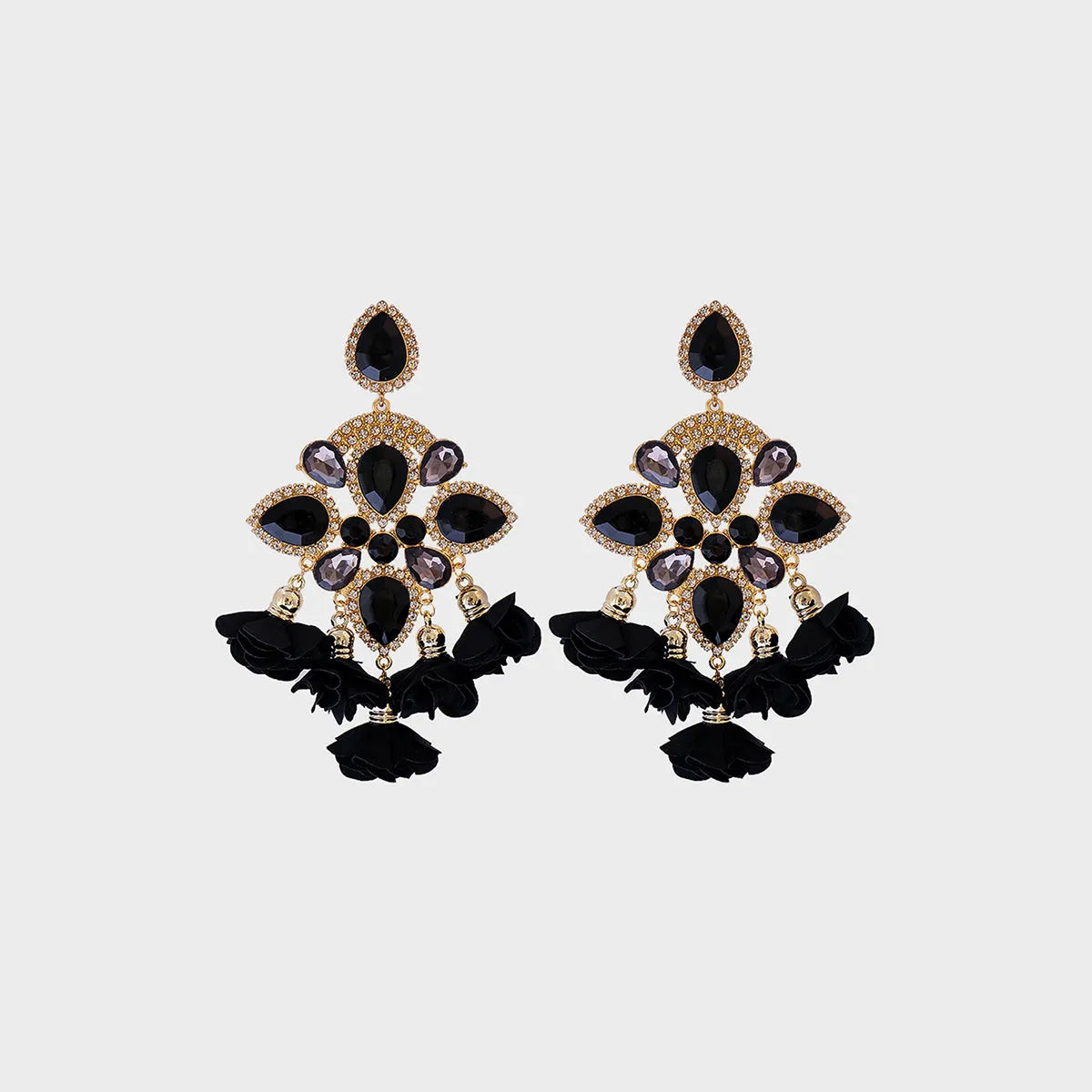 Flower Shape Rhinestone Alloy Dangle Earrings Black One Size Earrings - Tophatter Daily Deals