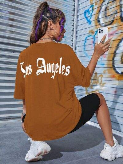 LOS ANGELES Round Neck Dropped Shoulder T-Shirt Women's T-Shirts - Tophatter Daily Deals