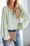 Tie Neck Dropped Shoulder Blouse Blouses - Tophatter Daily Deals