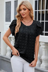 Swiss Dot Round Neck Short Sleeve T-Shirt Women's T-Shirts - Tophatter Daily Deals