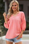 Dropped Shoulder V-Neck Blouse Blouses - Tophatter Daily Deals