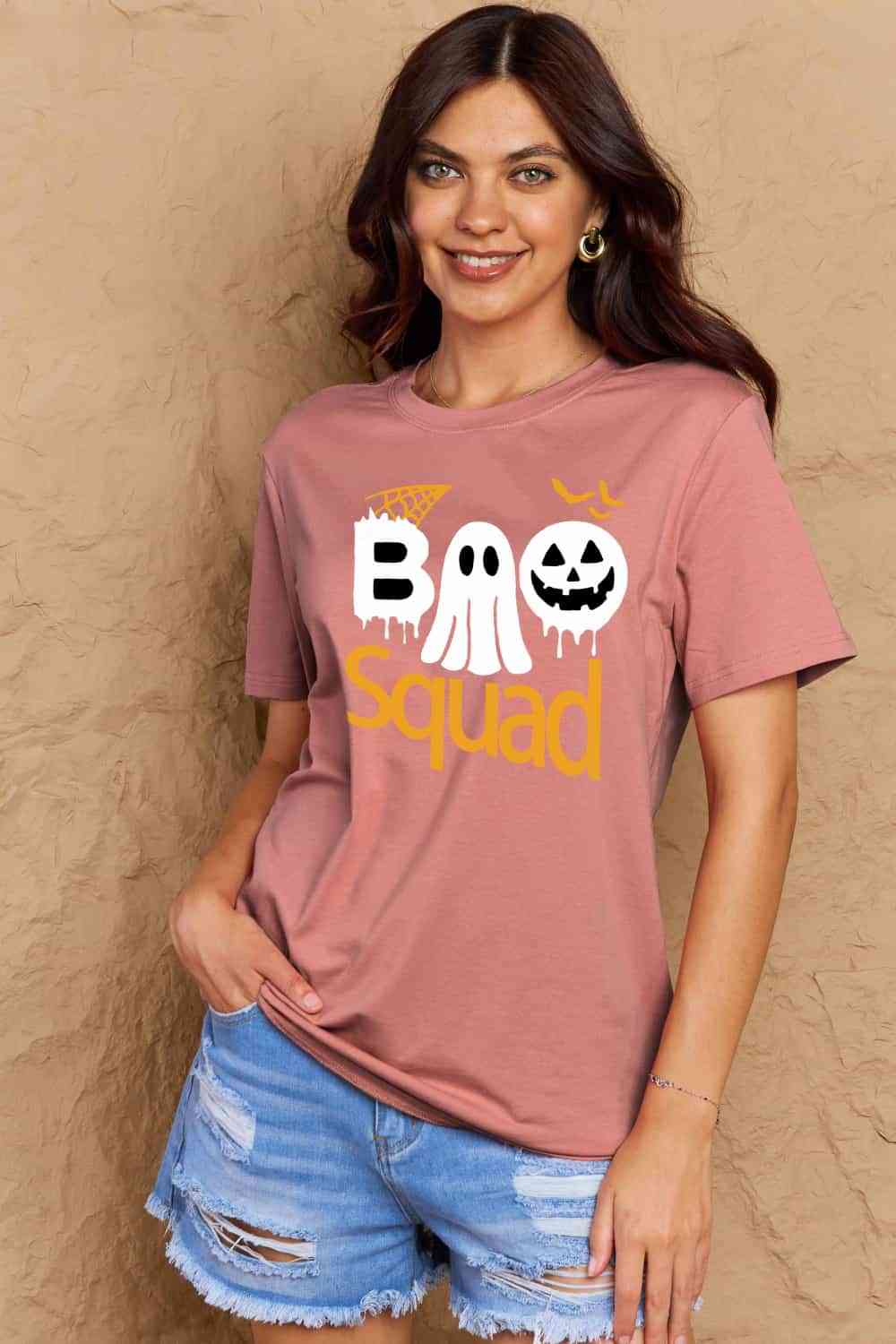 Simply Love Full Size BOO SQUAD Graphic Cotton T-Shirt Women's T-Shirts - Tophatter Daily Deals