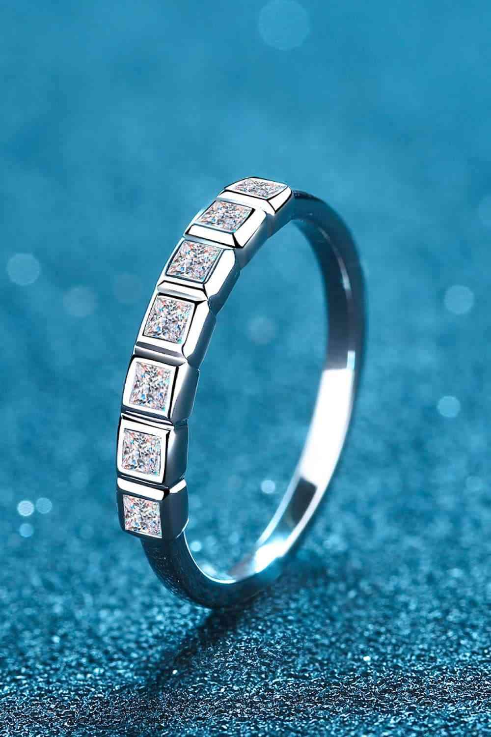 Moissanite Rhodium-Plated Half-Eternity Ring Silver Moissanite - Tophatter Daily Deals