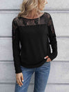 Lace Long Sleeve Round Neck Tee Women's T-Shirts - Tophatter Daily Deals