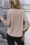 Pleated Lantern Sleeve V-Neck Blouse Blouses - Tophatter Daily Deals