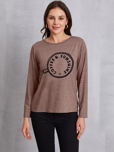 COFFEE SUNSHINE Round Neck Long Sleeve T-Shirt Mocha Women's T-Shirts - Tophatter Daily Deals