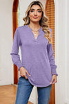 Notched Lantern Sleeve T-Shirt Women's T-Shirts - Tophatter Daily Deals