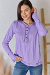 Zenana Exposed Seam Thumbhole Long Sleeve Top Lavender Blouses - Tophatter Daily Deals