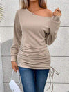 Ruched Single Shoulder Long Sleeve T-Shirt Women's T-Shirts - Tophatter Daily Deals