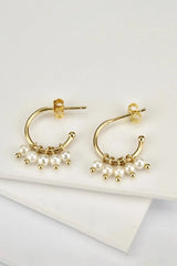 Pearl 925 Sterling Silver C-Hoop Earrings Gold One Size Earrings - Tophatter Daily Deals