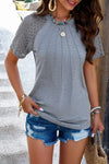 Lace Detail Round Neck Short Sleeve T-Shirt Women's T-Shirts - Tophatter Daily Deals