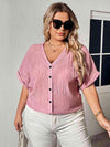 Plus Size Buttoned V-Neck Short Sleeve Blouse Blouses - Tophatter Daily Deals