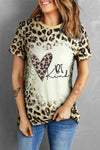 BE KIND Heart Graphic Leopard Round Neck Tee Women's T-Shirts - Tophatter Daily Deals