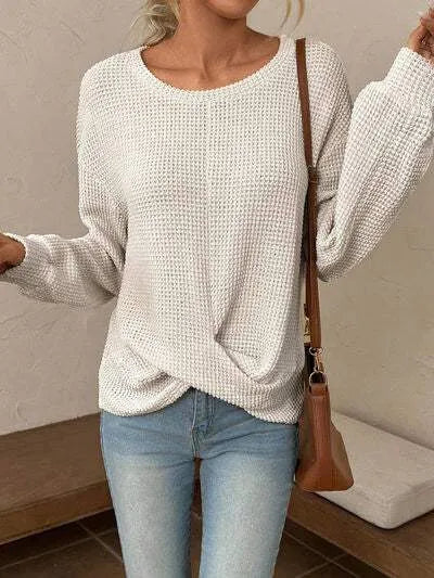 Twisted Waffle-Knit Dropped Shoulder T-Shirt Women's T-Shirts - Tophatter Daily Deals