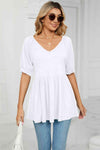 V-Neck Babydoll Top White Women's T-Shirts - Tophatter Daily Deals