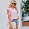 Round Neck Flutter Sleeve Eyelet Blouse Blouses - Tophatter Daily Deals