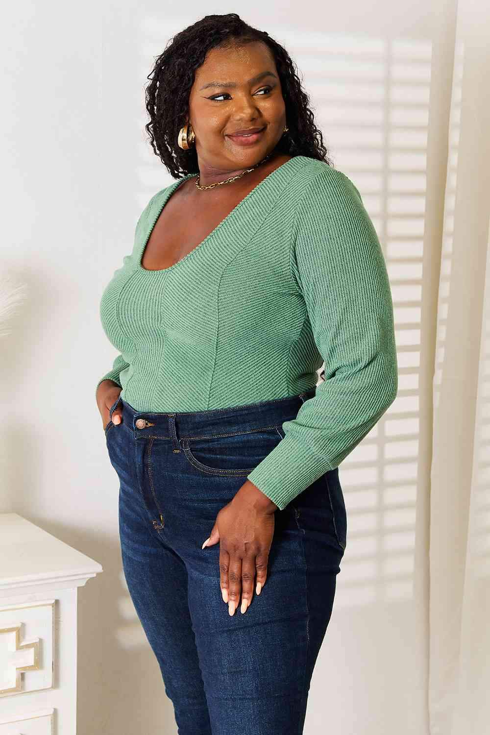 Basic Bae Scoop Neck Long Sleeve Top Blouses - Tophatter Daily Deals