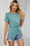 Ruched Round Neck Short Sleeve T-Shirt Teal Women's T-Shirts - Tophatter Daily Deals