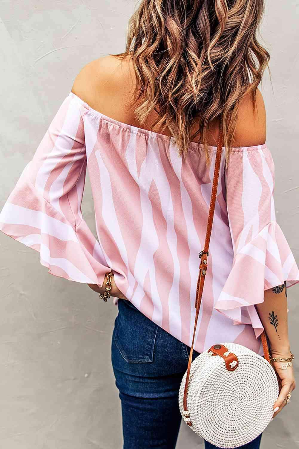 Striped Tie Front Flounce Sleeve Blouse Blouses - Tophatter Daily Deals