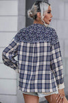 Plaid Notched Neck Slit Blouse Blouses - Tophatter Daily Deals