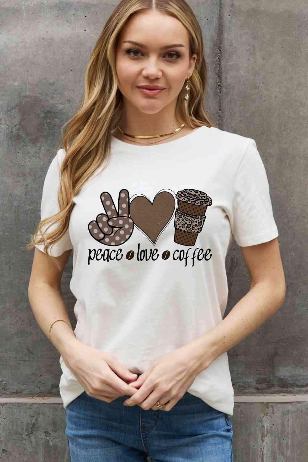 Simply Love Full Size PEACE LOVE COFFEE Graphic Cotton Tee Women's T-Shirts - Tophatter Daily Deals