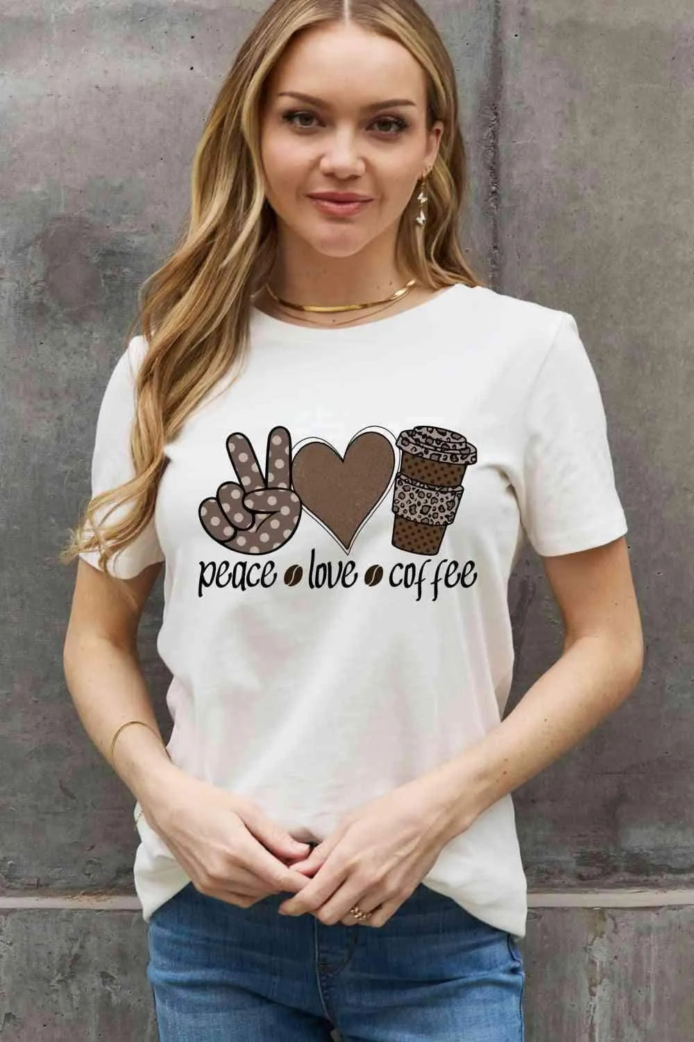 Simply Love Full Size PEACE LOVE COFFEE Graphic Cotton Tee Women's T-Shirts - Tophatter Daily Deals