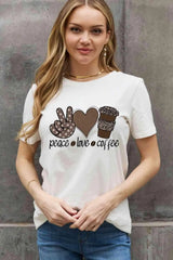 Simply Love Full Size PEACE LOVE COFFEE Graphic Cotton Tee Women's T-Shirts - Tophatter Daily Deals