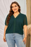 Plus Size Swiss Dot Spliced Lace V-Neck Blouse Blouses - Tophatter Daily Deals