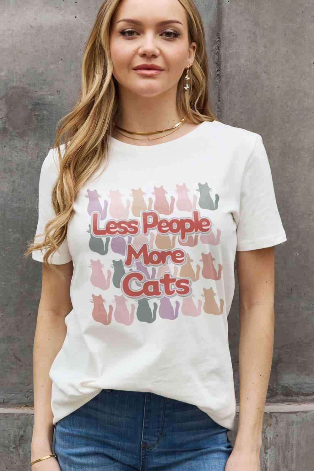 Simply Love Full Size LESS PEOPLE MORE CATS Graphic Cotton Tee Bleach Women's T-Shirts - Tophatter Daily Deals